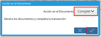 Acción Completar y Opción OK de la Ventana Registro de Peso