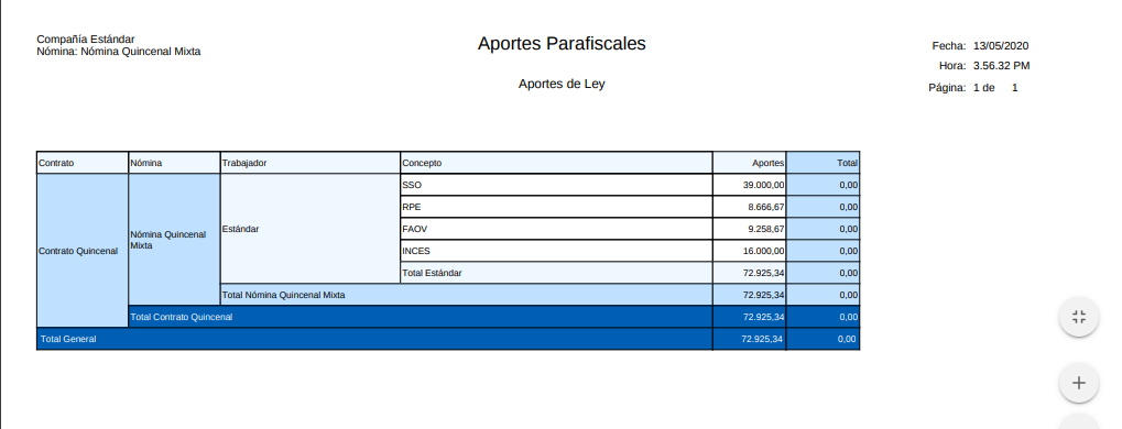 Aportes Nómina Quincenal Mixta