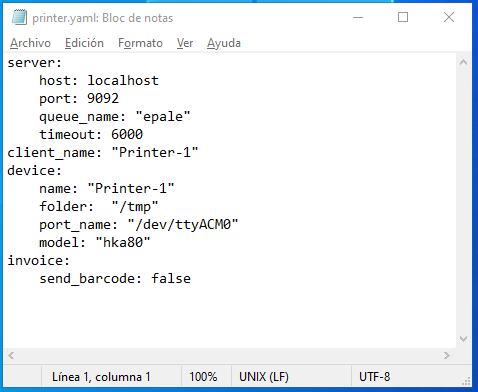 Estrutura de Archivo printer.yaml