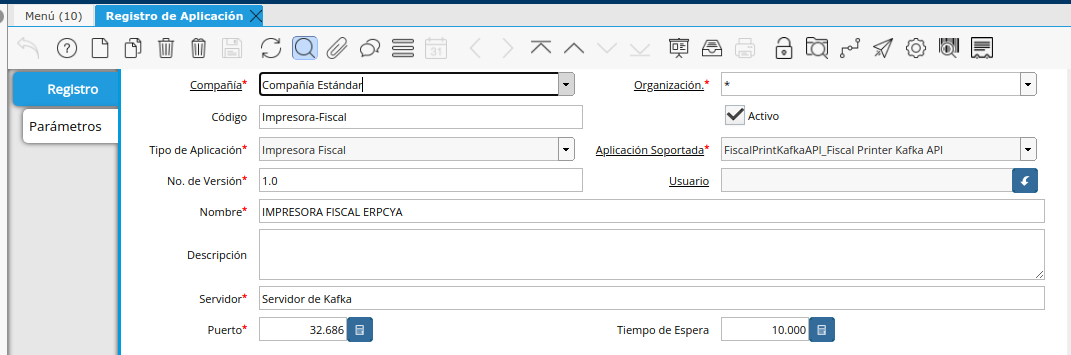 Registro de Aplicación Impresora Fiscal