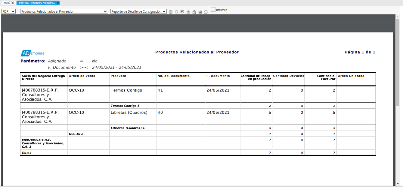 reporte de detalle de consignación