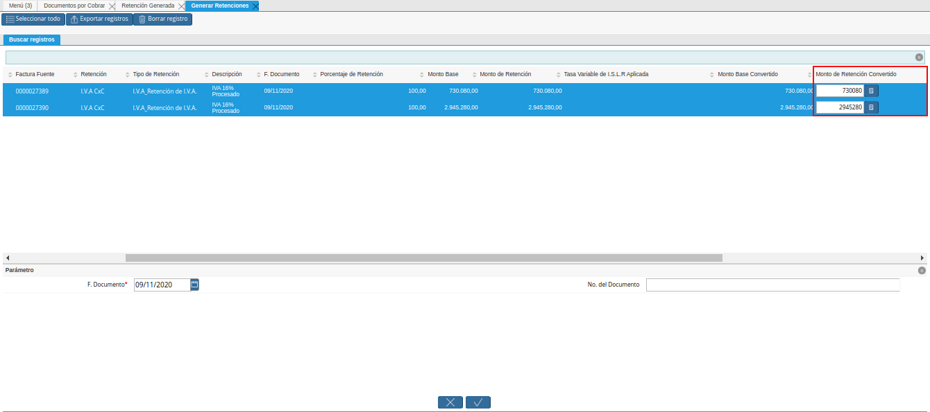 campo monto de retención convertido