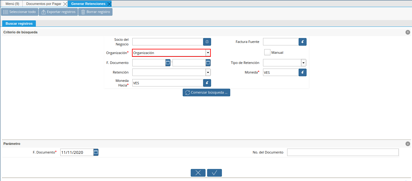 filtrar por organización