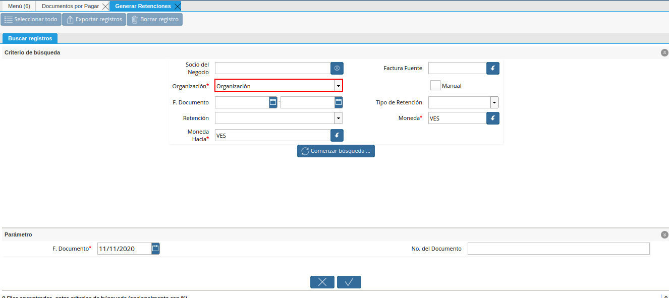 filtrar por organización