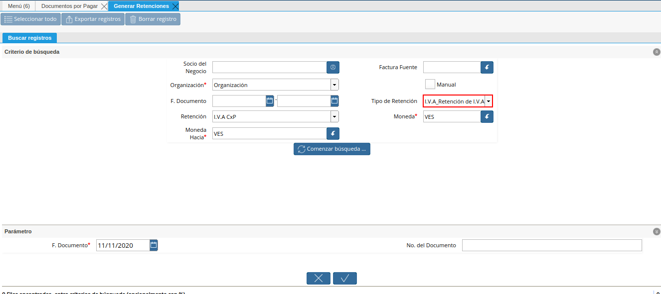 filtrar por tipo de retención