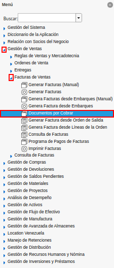 Menú de Factura por Cobrar