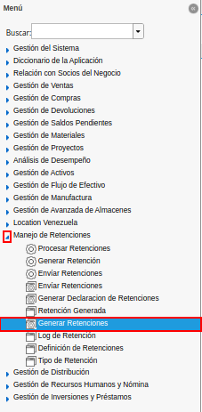 menú generar retenciones de cuentas por cobrar
