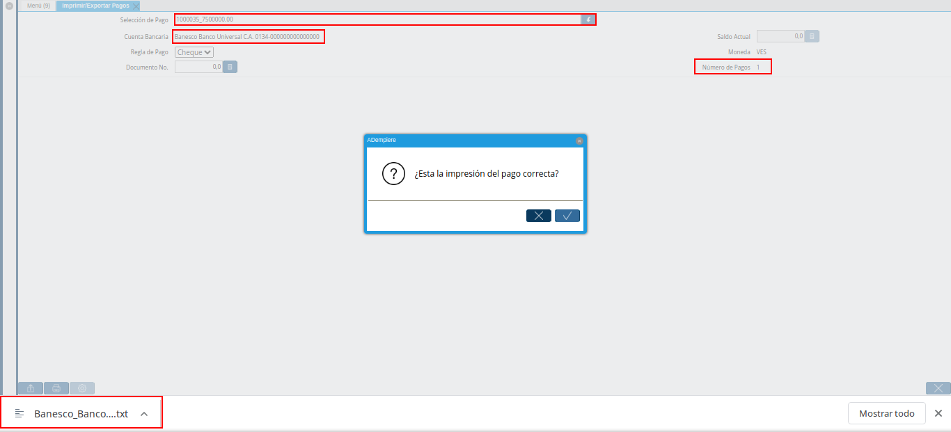 ventana imprimir exportar pagos