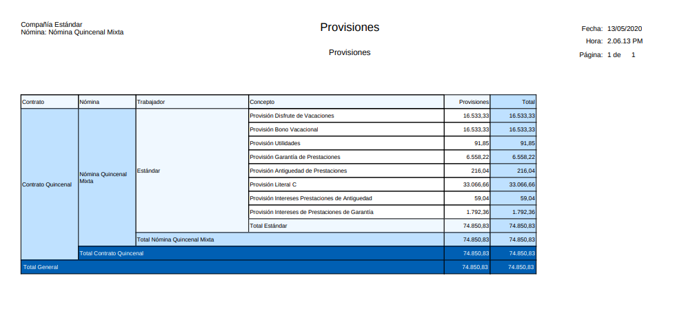 Provisiones Nómina Quincenal Mixta