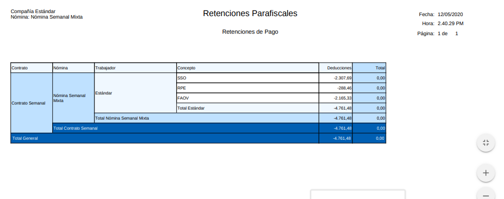 Retenciones Nómina Semanal Mixta