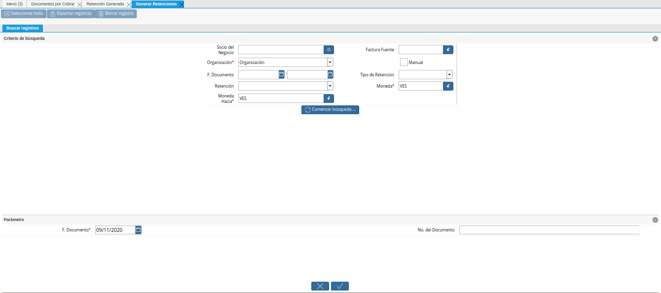 ventana de búsqueda inteligente generar retenciones